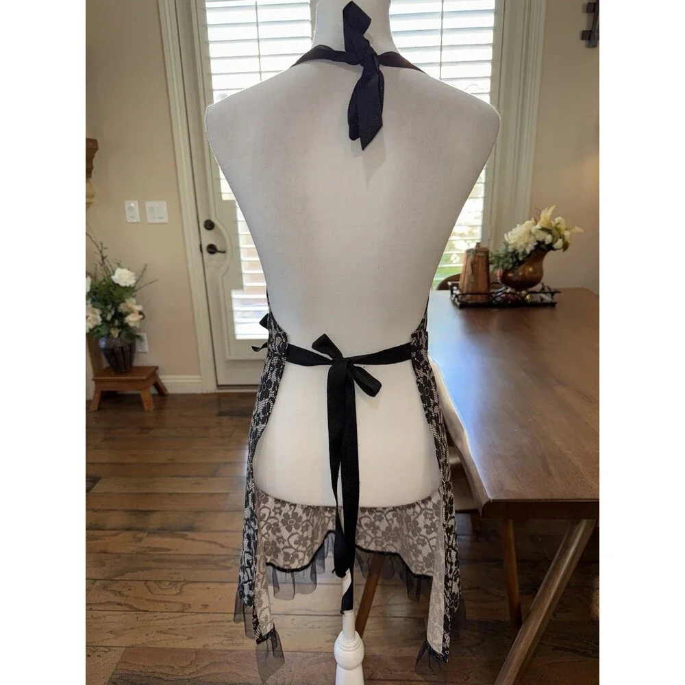 Kay Dee Designs Black Lace Floral Apron Retro Pin-Up Hostess Style Chic Kitchen